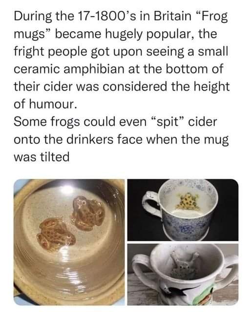 So apparently people in the 1800s thought it was peak comedy to drink cider out of mugs with surprise frogs at the bottom.