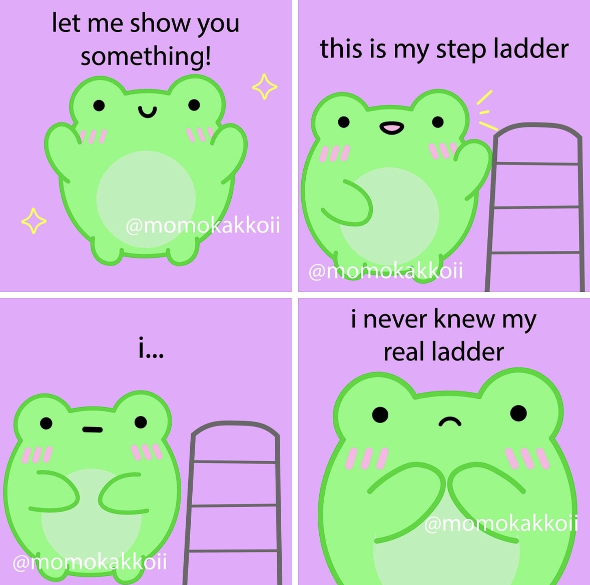 Frog thinks he has a step ladder, but it's actually his real ladder and he's confused