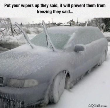 My wipers are completely frozen in place after I tried to prevent them from freezing. Great advice.