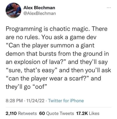 Game devs will add a giant lava demon but a scarf is too much