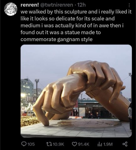 Saw this sculpture and thought it was so pretty, turns out it's a statue for Gangnam Style lol