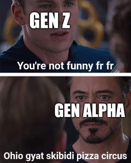 Gen Alpha's response to Gen Z saying they aren't funny is just a string of random internet words.