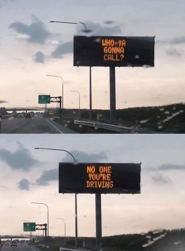 Ghostbusters theme song but it's a PSA about not texting and driving
