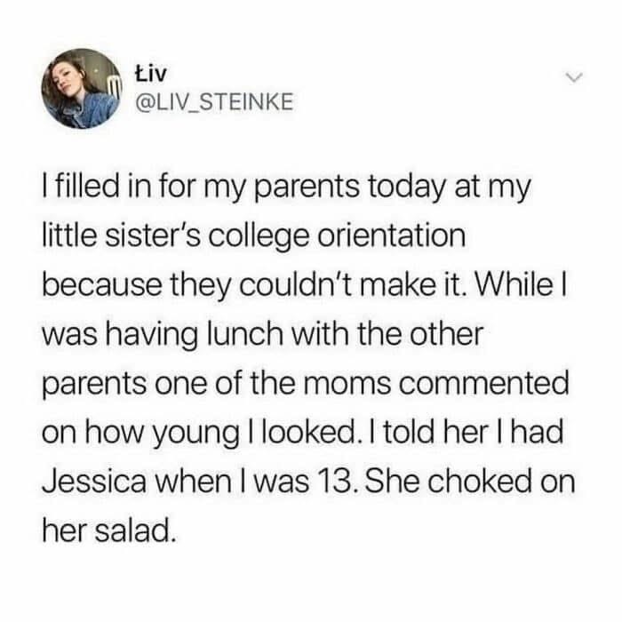 This girl looks so young she had her sister when she was 13 and another mom choked on her salad hearing it