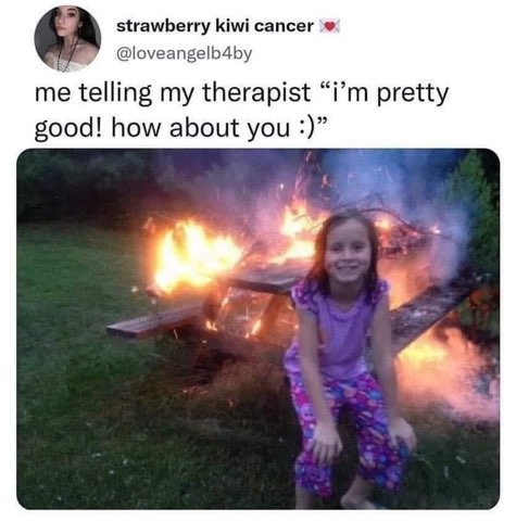 This is totally me pretending everything's fine when my life is literally on fire.