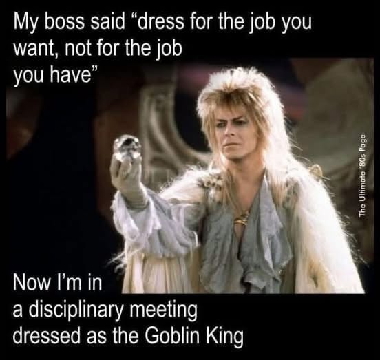 When you take your boss's advice to dress for the job you want WAY too literally