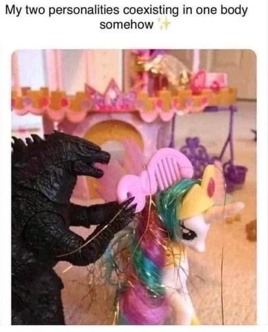 When you're trying to do your cute fantasy girl stuff but your inner rage monster has other plans
