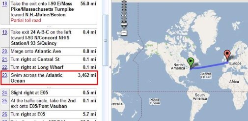 When Google Maps tells you to just swim across the Atlantic Ocean to get to Europe