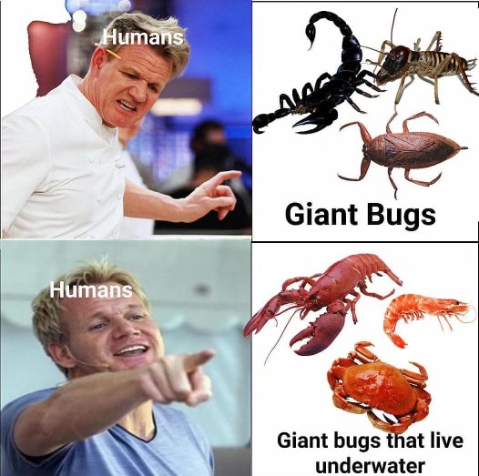 Humans: disgust at giant bugs, but yum seafood. Make it make sense.