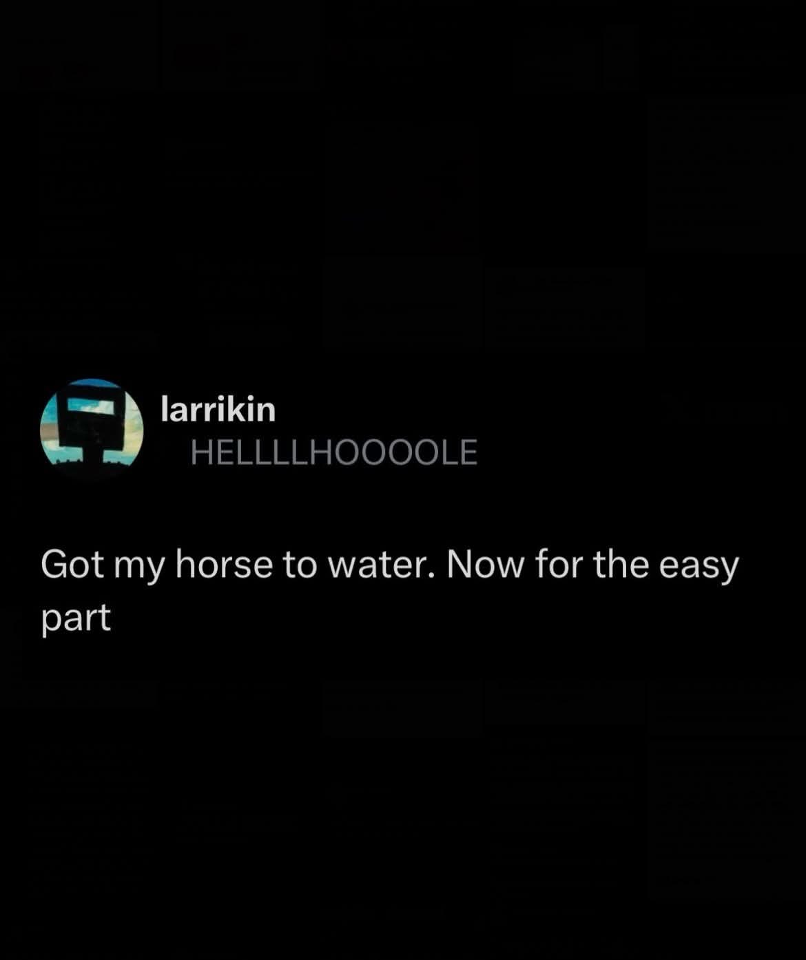 My horse is at the water, now for the part that actually requires effort.