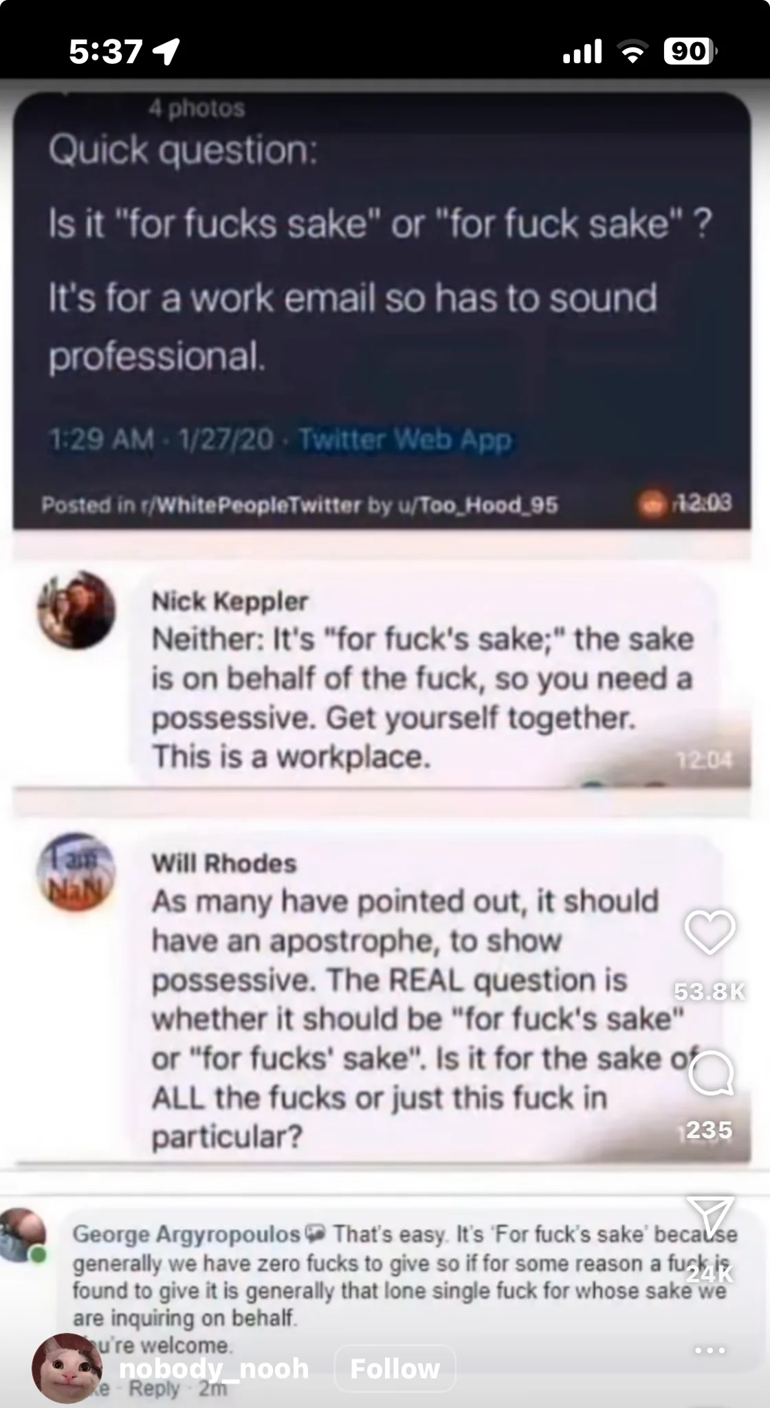 Trying to professionally question grammar on the internet is a wild ride, y'all.