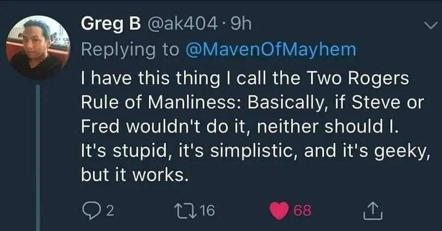 When your entire moral compass is based on Mr. Rogers and Captain America lol