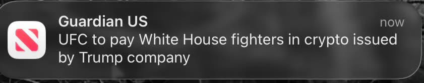 This notification is wildin. UFC paying fighters with Trump crypto? lol