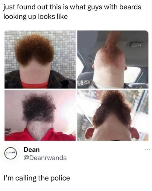 lmao I can't stop laughing at these beard hairstyles when guys look up