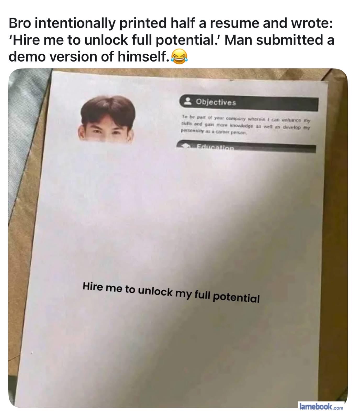 This dude really submitted a resume that's basically a demo version of himself.