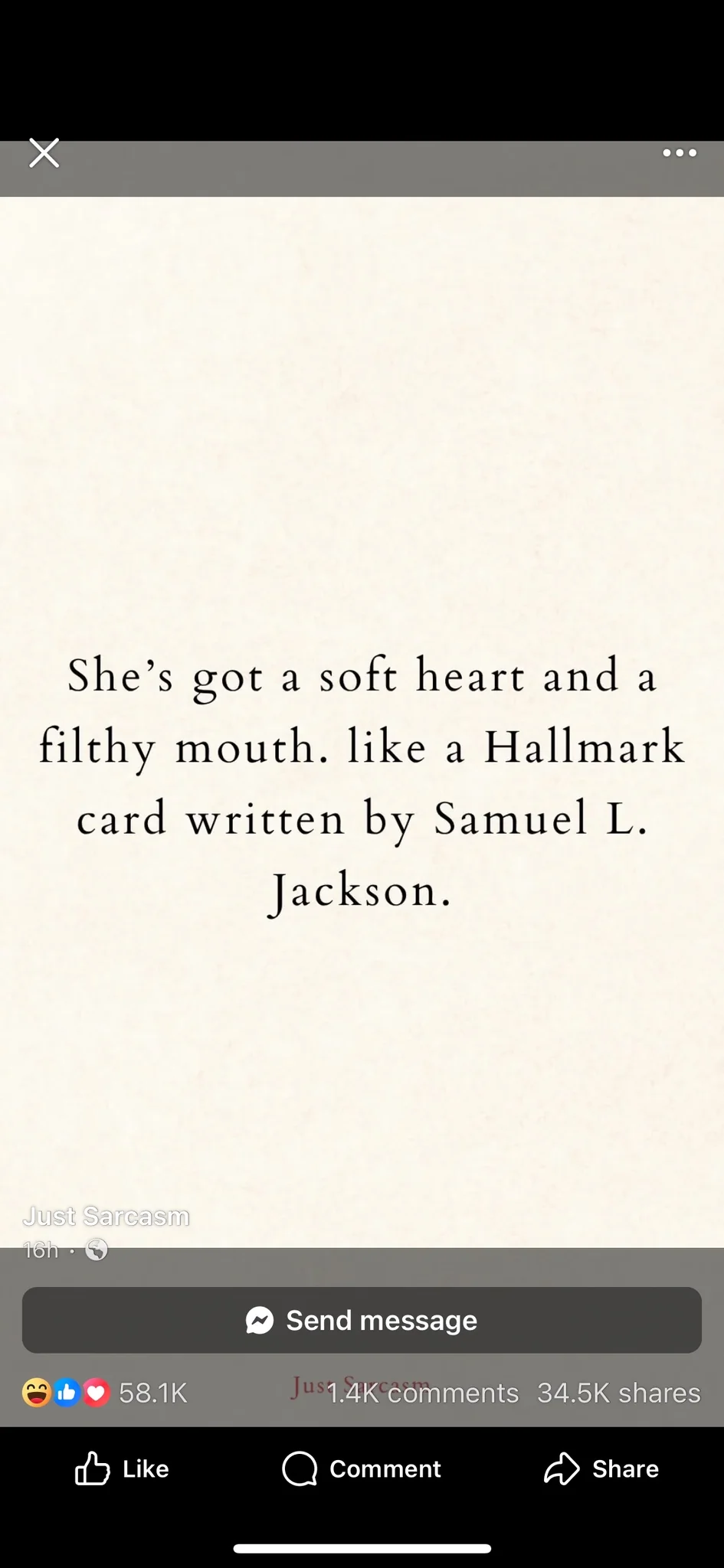 So basically, she's sweet but like, also curses a lot? Hallmark meets Samuel L. Jackson.