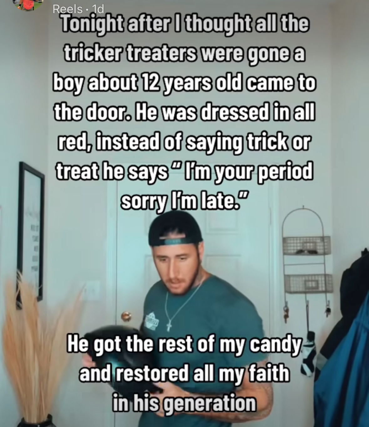 This kid showed up late to trick-or-treating with a genius line about his period and took all the candy.