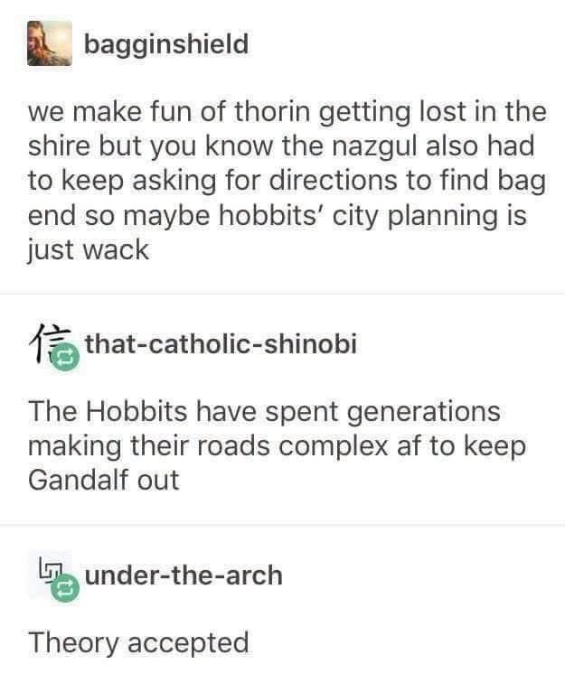 So you're telling me the hobbits made their roads this confusing on purpose? To keep Gandalf out? Genius lol