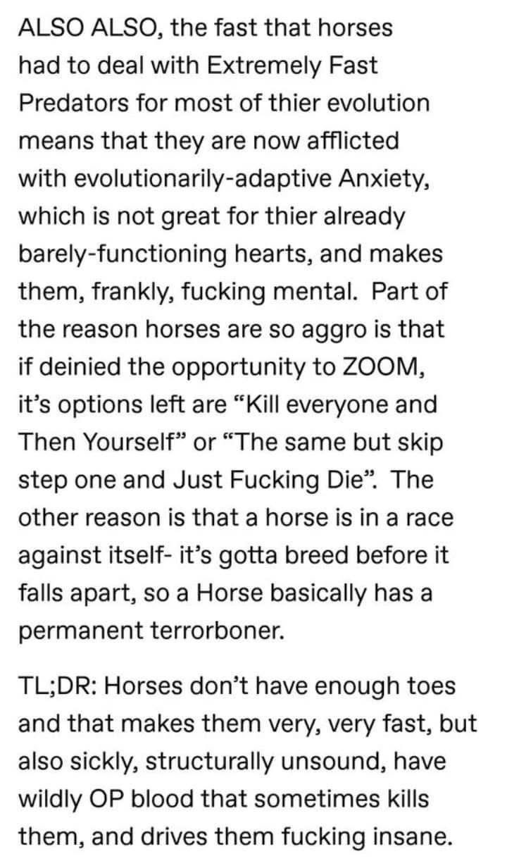 So apparently horses are just built different because of predators and anxiety, got it.