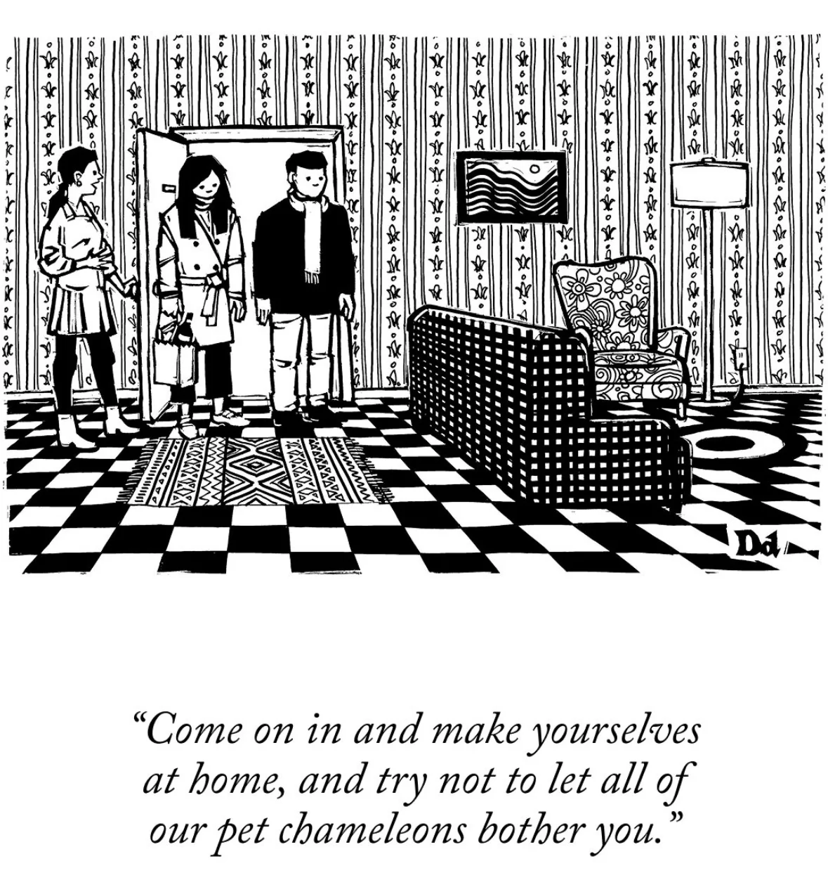 Me hosting guests and trying to downplay my excessive pet hoarding.