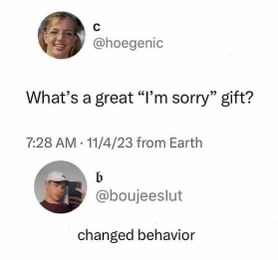 Asking for an 'I'm sorry' gift and someone says 'changed behavior'