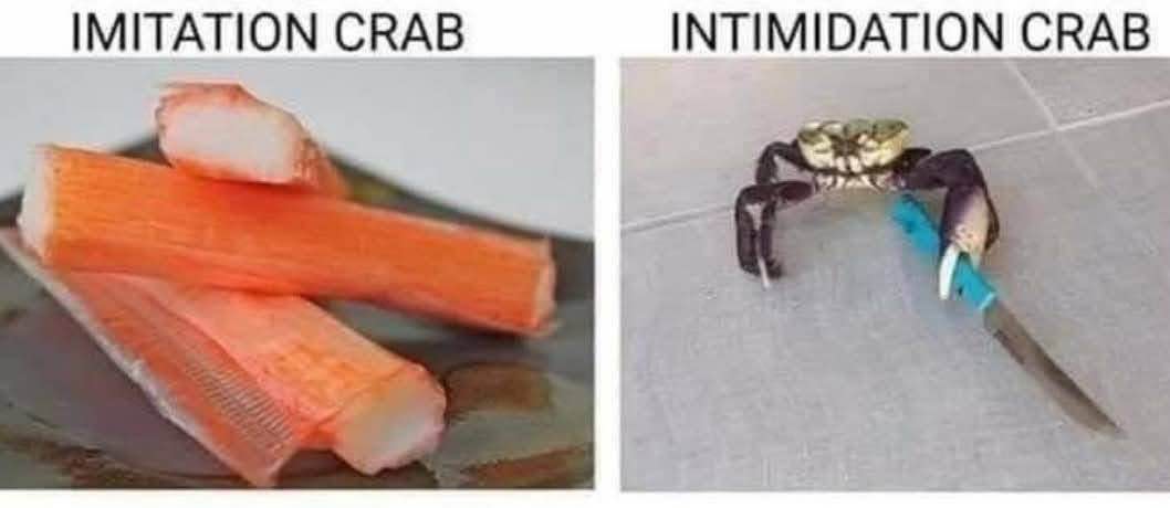 One is imitation crab, the other is intimidation crab and yeah... I'm scared.