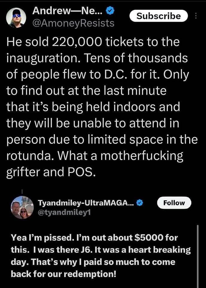 When you pay thousands for inauguration tickets only to find out it's indoors and you can't get in.