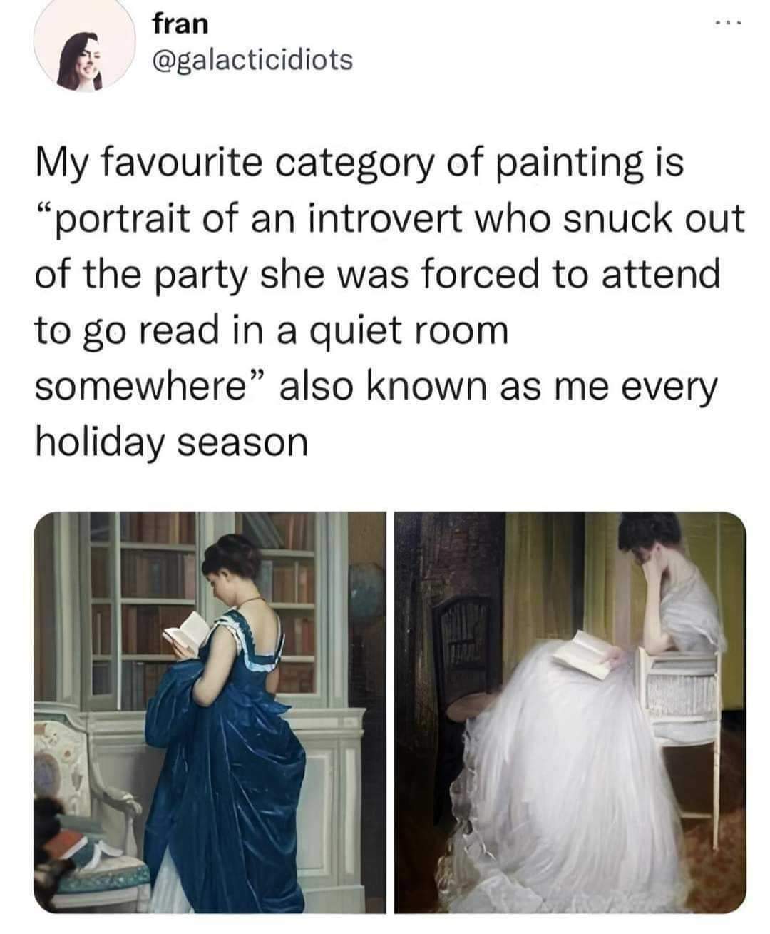 This is totally me escaping family gatherings to go read in peace