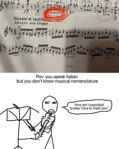 When you know Italian but don't know musical terms and see 'piacere' on the sheet music...