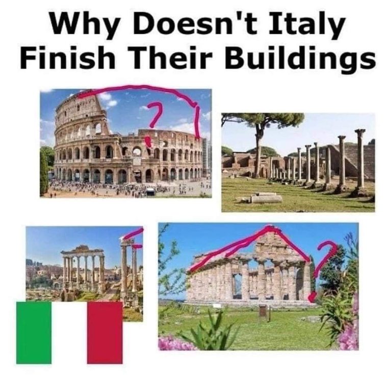 Italy's buildings: *starts construction* Also Italy: 'Eh, good enough.'