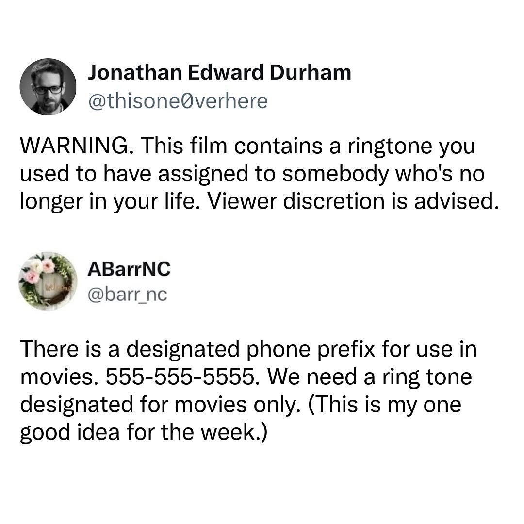 This dude's warning about a movie ringtone is SO real, and then someone suggests a movie-only ringtone like it's a genius idea.