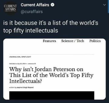 Imagine thinking Jordan Peterson is one of the top 50 intellectuals, lol.