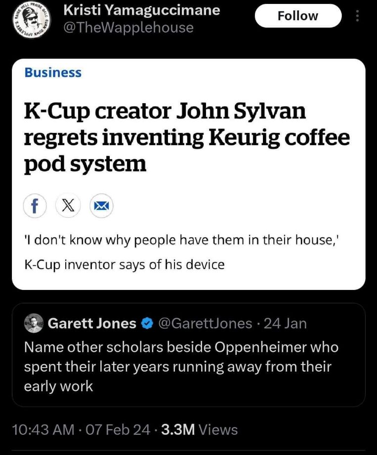 The guy who invented K-cups looking back like 'why do you guys still have these?'