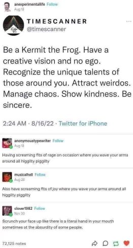 When someone gives you advice on how to be a good person and it involves attracting weirdos and managing chaos, lol.