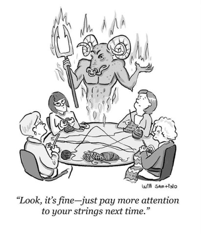 When your knitting group accidentally summons a demon, but he's pretty chill about it.