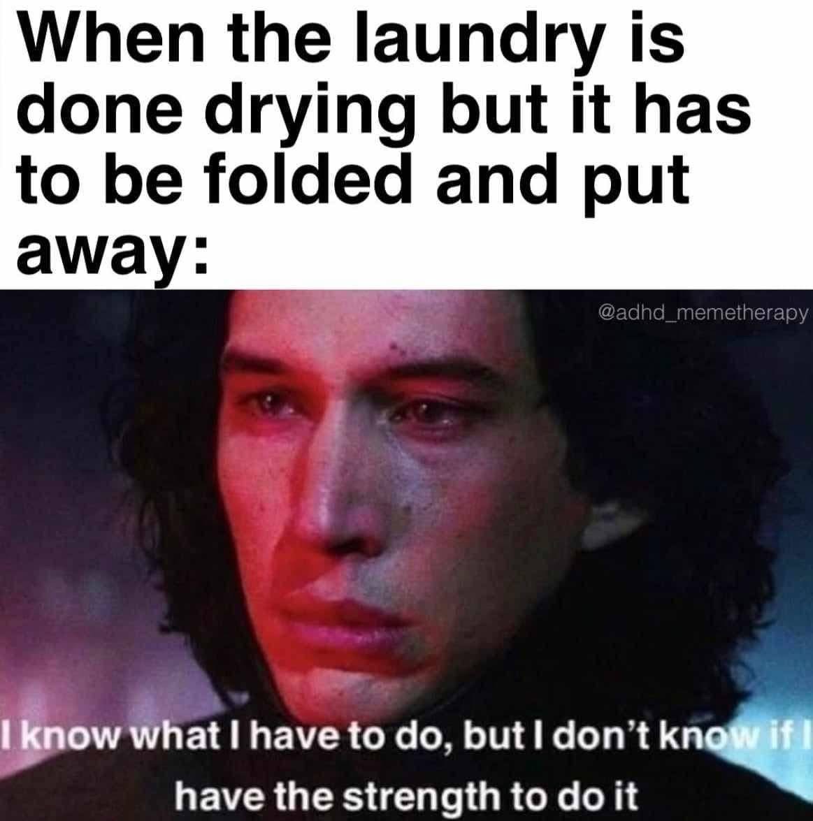 Me staring at the laundry pile knowing I have to fold it, but also knowing I won't