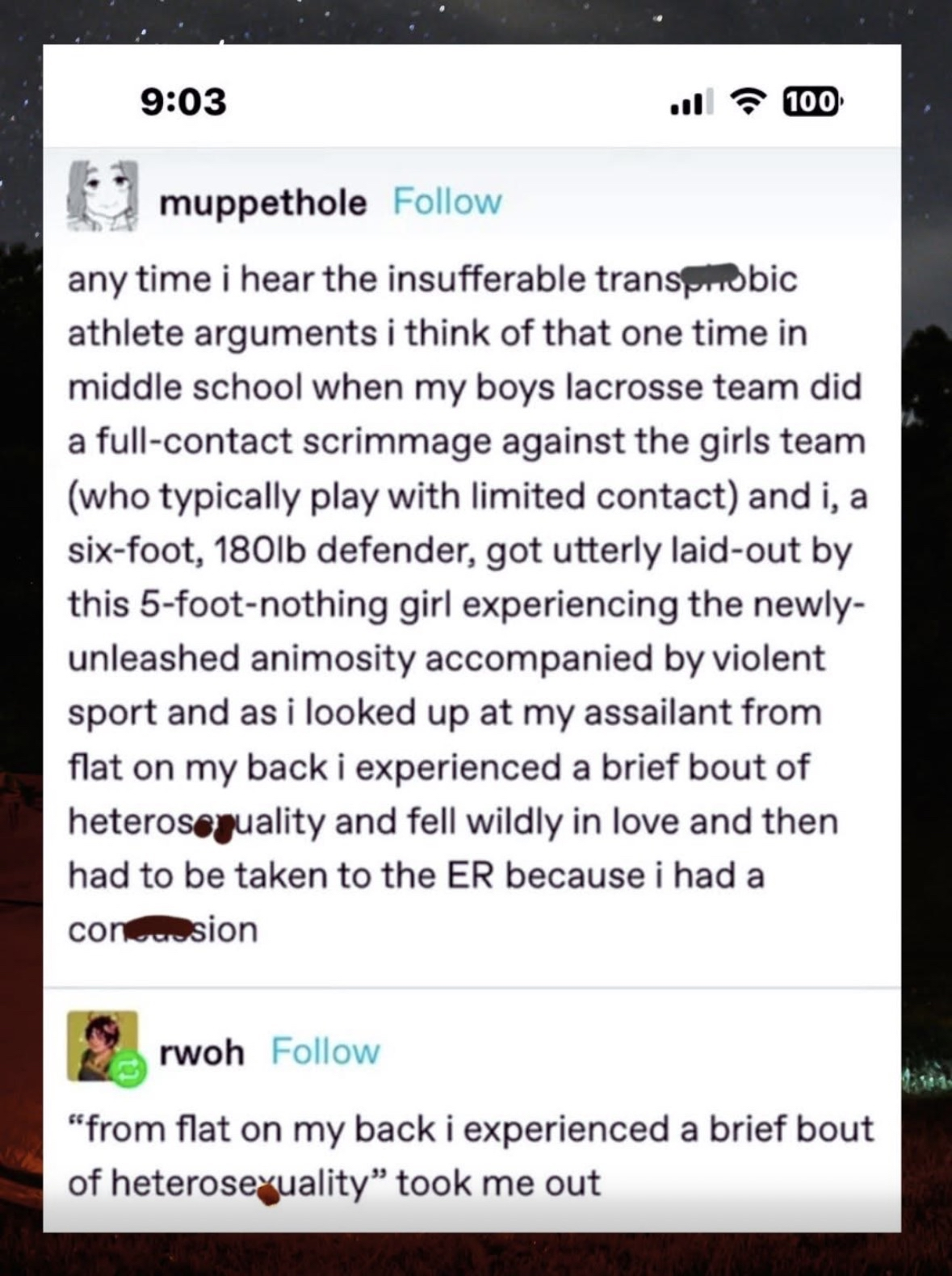 This story about experiencing a 'bout of heterosexuality' after a lacrosse hit is gold