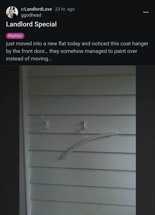 Landlords really said 'nah, we'll just paint over it' instead of removing this coat hanger