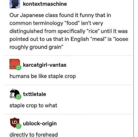 When you learn that 'meal' literally just means 'loose roughly ground grain' in English