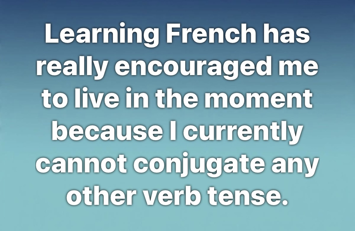 Me trying to learn French and only being able to talk about the present moment bc I cant conjugate anything else