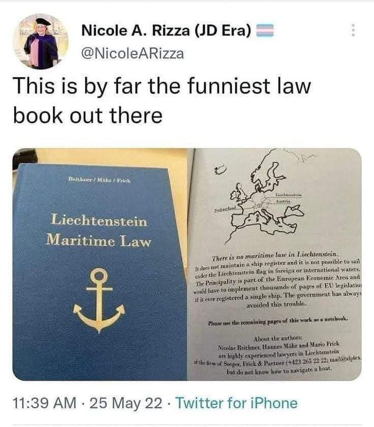 LOL imagining a law book about maritime law for a country that's completely landlocked