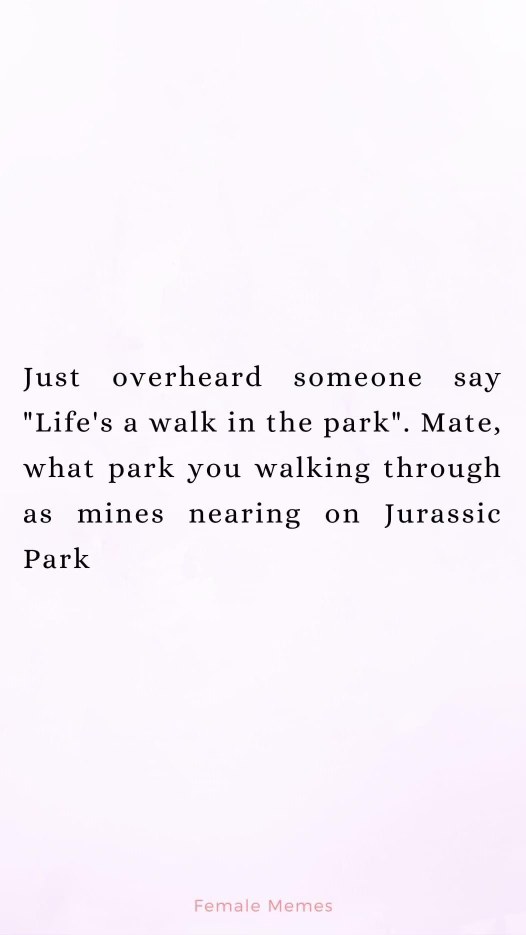 When someone says life's a walk in the park but yours is more like navigating Jurassic Park