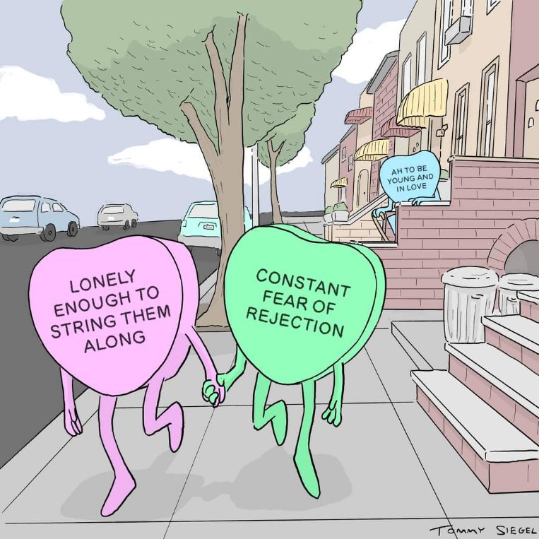 My dating life is basically this pink and green heart walking down the street