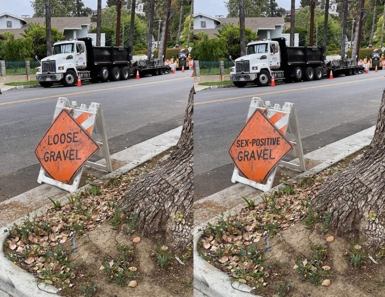 Someone definitely messed with this construction sign, lmao