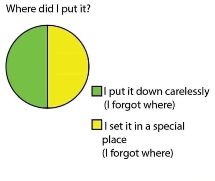 This pie chart really captures my ability to lose literally anything I own