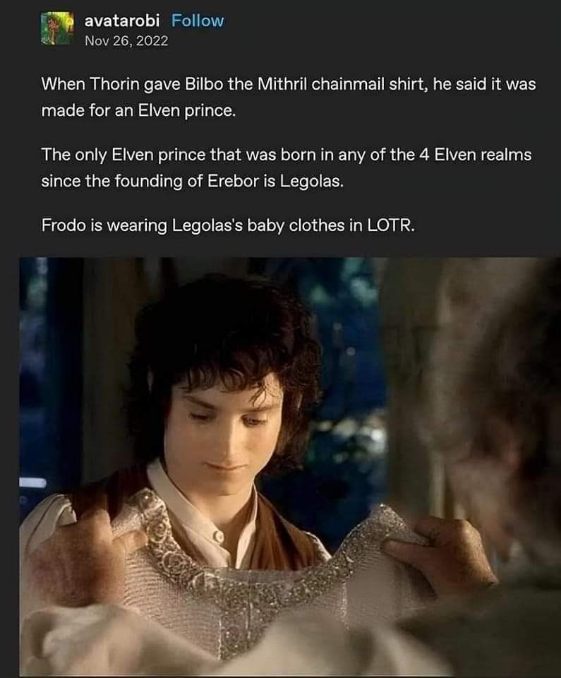 So basically Frodo is wearing Legolas's toddler clothes, no big deal.