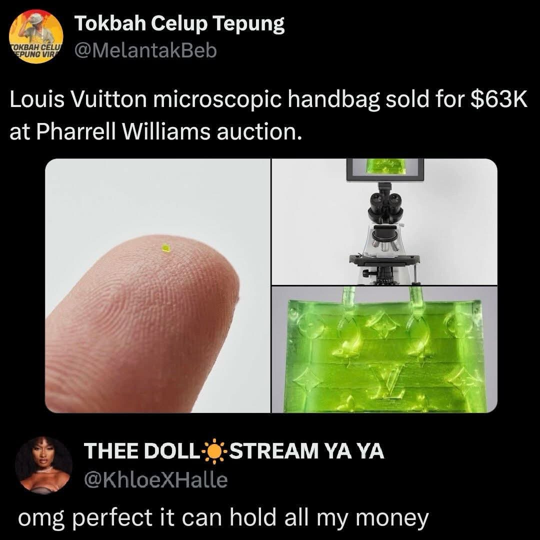 This tiny Louis Vuitton bag sold for $63K and ofc someone's already joking it can hold all their money.