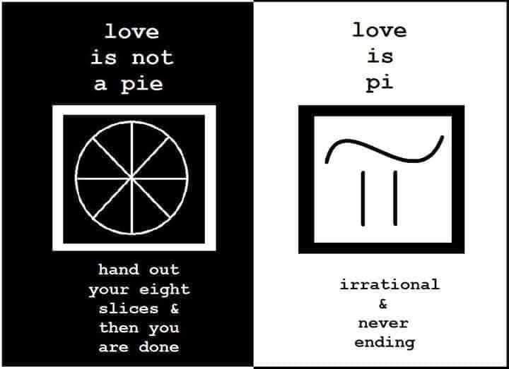 When they say love is like a pie, but math says it's more like pi: irrational and never-ending.