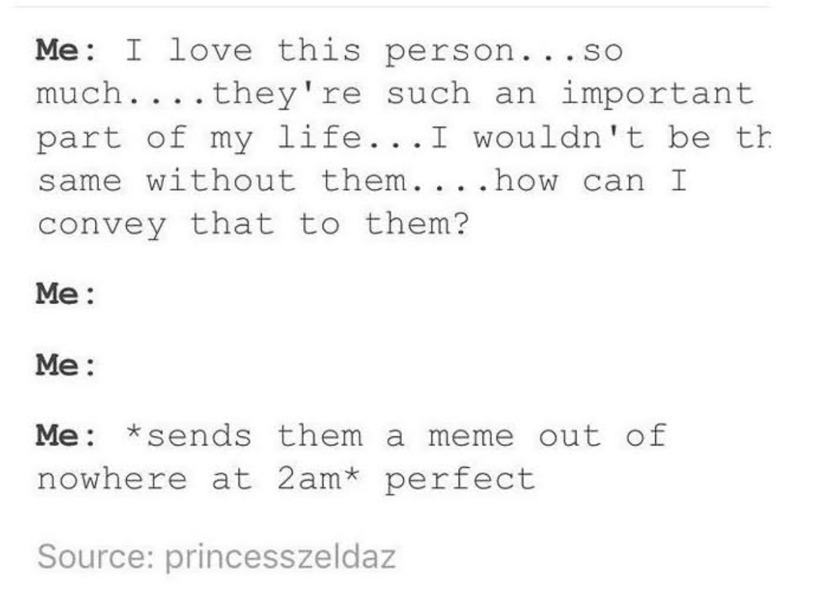 When you love someone so much you just send them a random meme at 2 am to express it lol