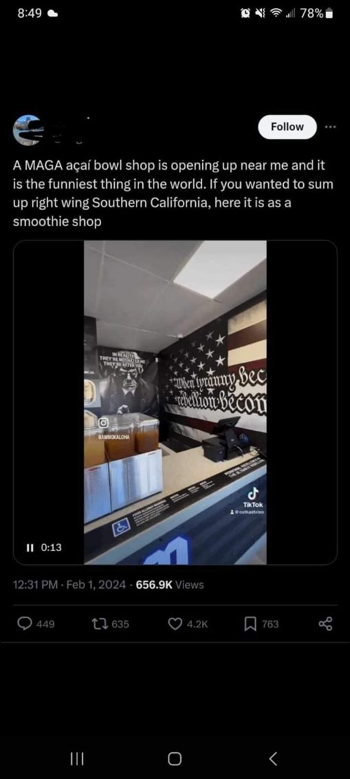 When you look for the most quintessential Southern California right-wing vibe and find a MAGA acai bowl shop. That's just... a lot.
